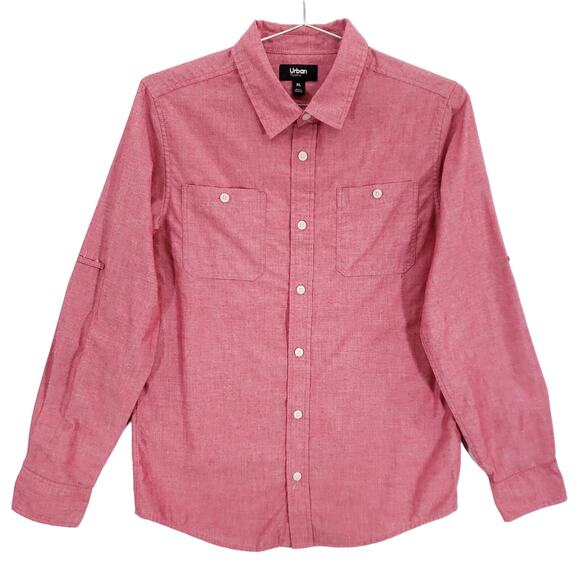 Urban Pipeline Shirt Boys Extra Large Red Long Sleeve Casual Poplin Button Up - Picture 1 of 12